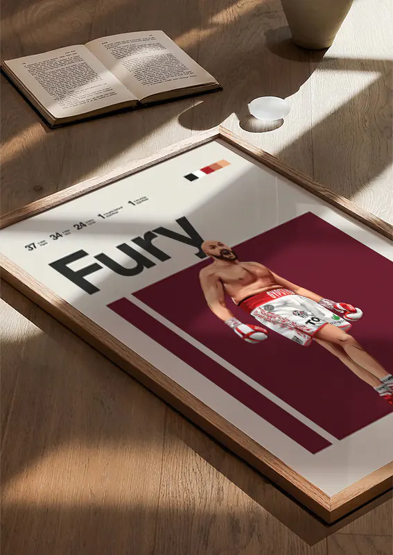 Modern sports poster featuring Tyson Fury mid-celebration