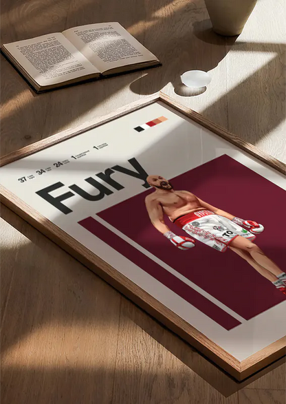 Modern sports poster featuring Tyson Fury mid-celebration
