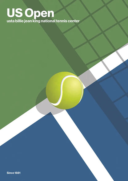 us open tennis ball hitting court line poster art