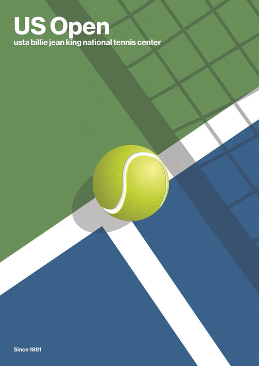 us open tennis ball hitting court line poster art