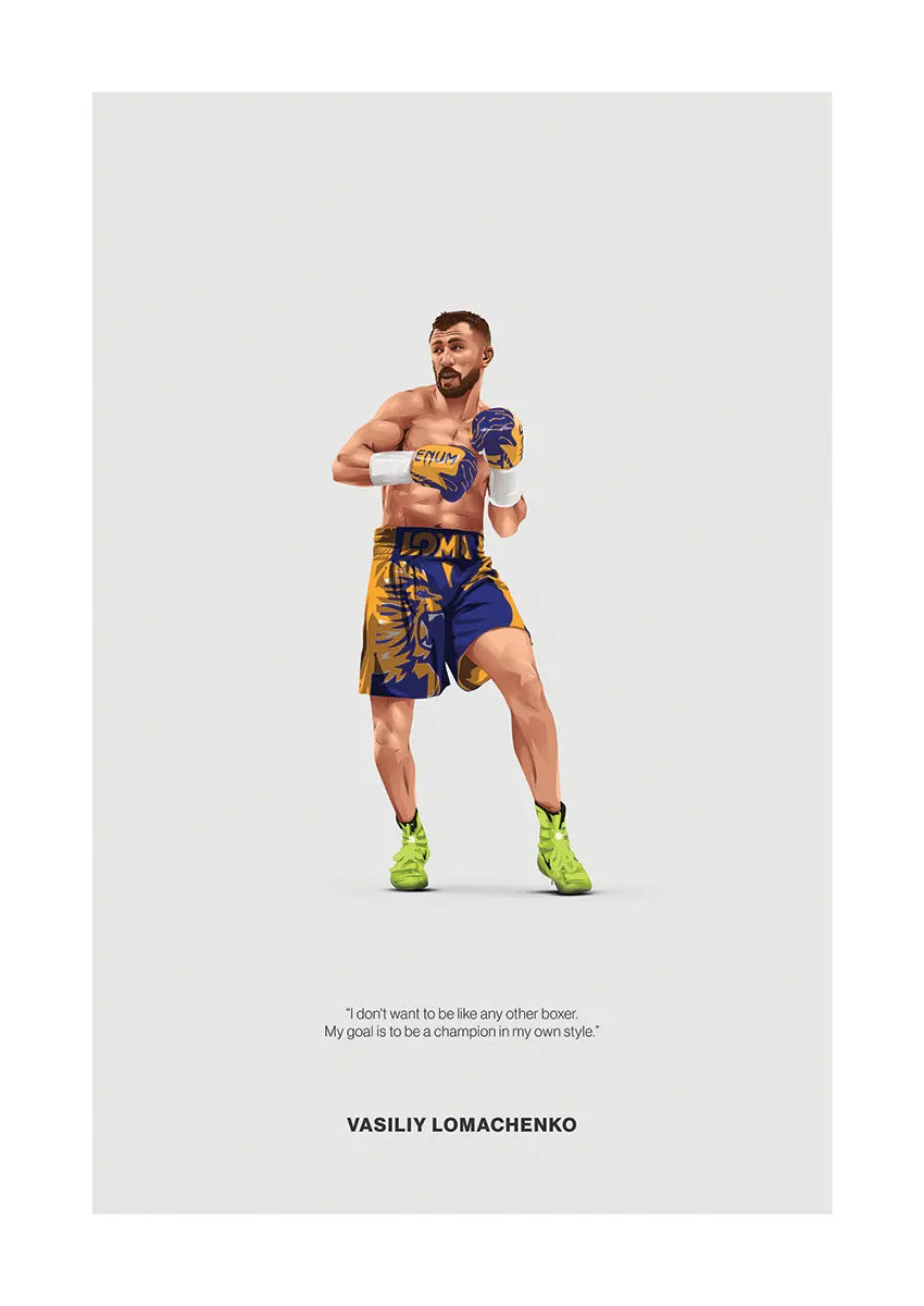 Vasiliy Lomachenko boxing art print in yellow and blue