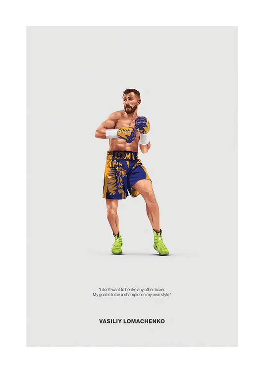Vasiliy Lomachenko boxing art print in yellow and blue