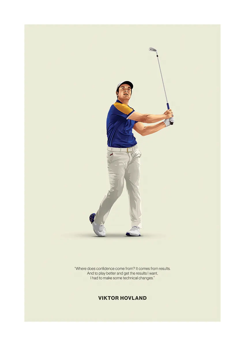 Viktor Hovland golf swing poster with quote about confidence and growth