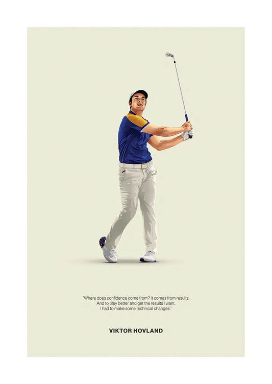 Viktor Hovland golf swing poster with quote about confidence and growth