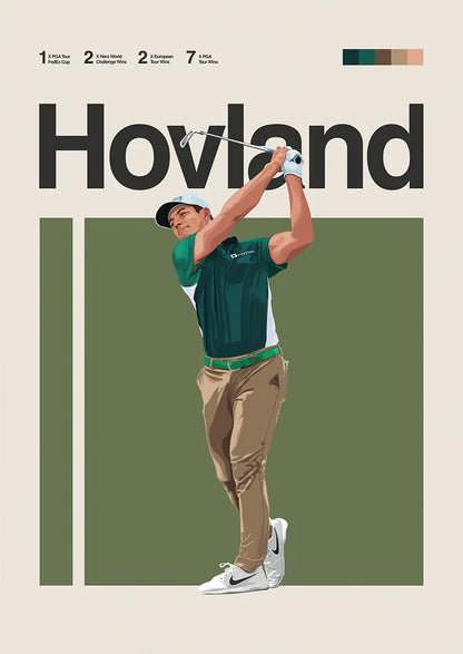 Viktor Hovland poster with focused golf swing and green polo