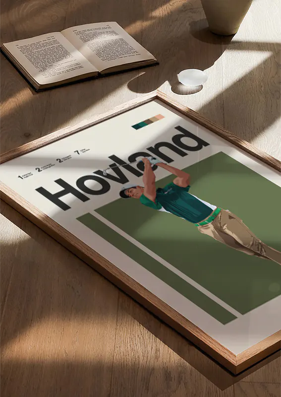 Stylish sports poster featuring Viktor Hovland in motion