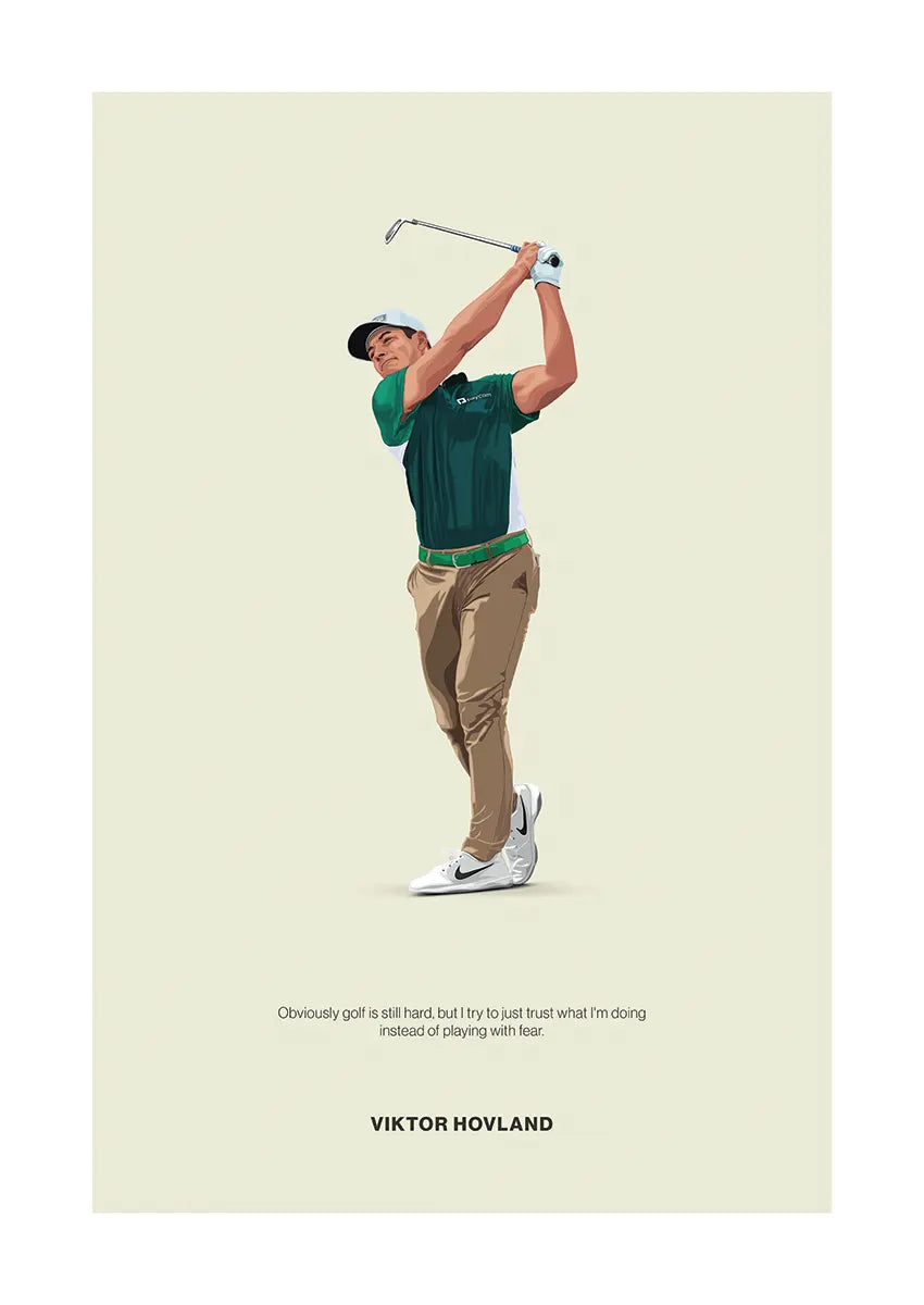 Viktor Hovland golf poster with inspirational quote for home or office
