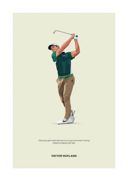 Viktor Hovland golf poster with inspirational quote for home or office