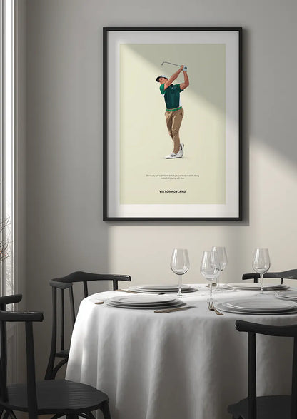 Modern green golf wall art featuring Viktor Hovland mid-swing