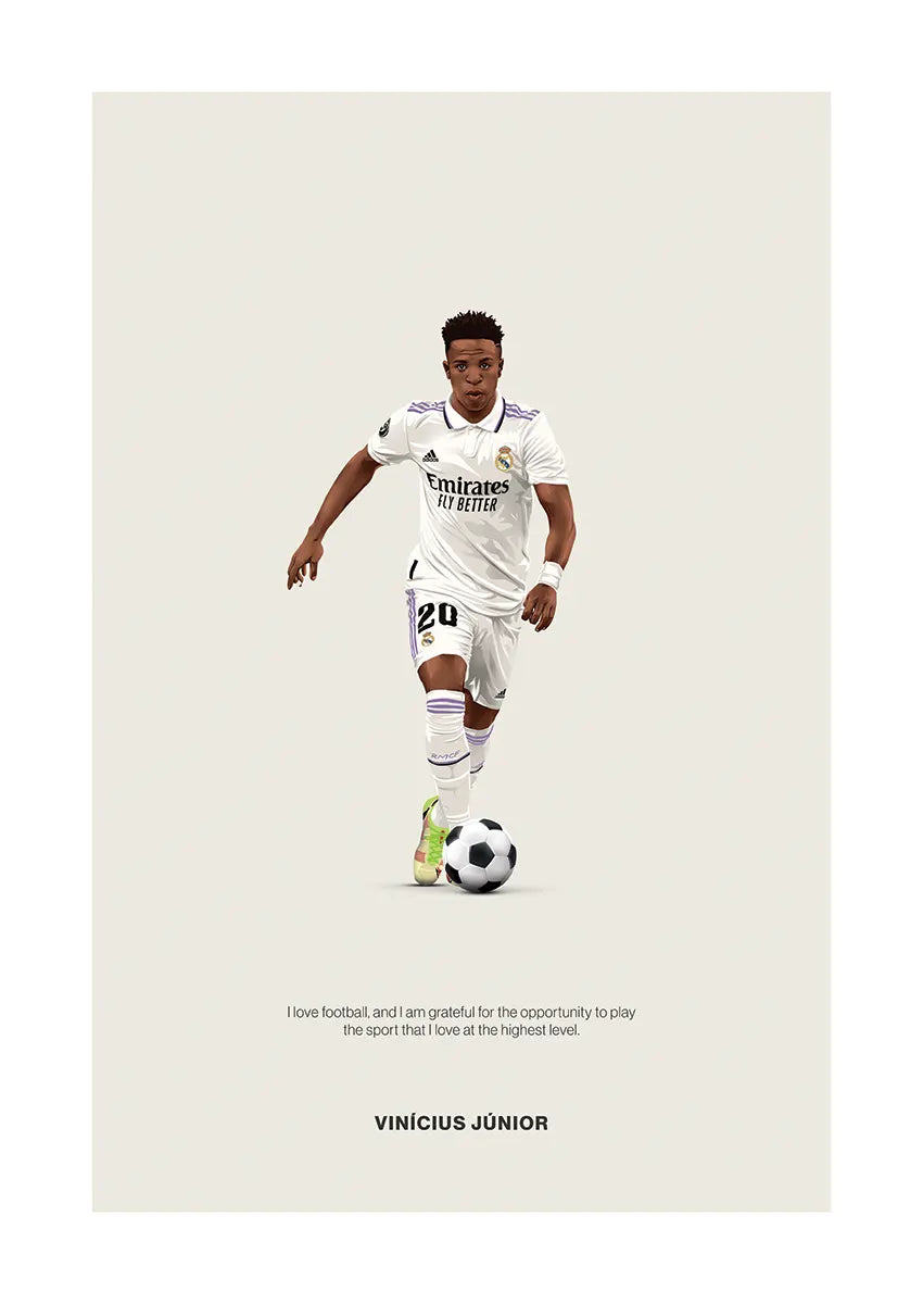 Vinícius Júnior Real Madrid football poster with motivational quote