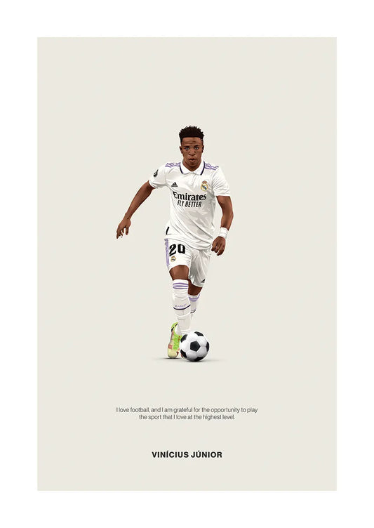 Vinícius Júnior Real Madrid football poster with motivational quote