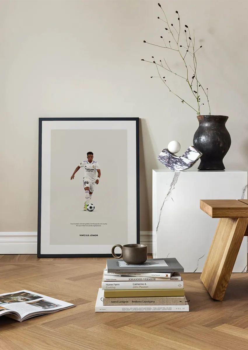 Soccer art print featuring young Real Madrid star in white kit