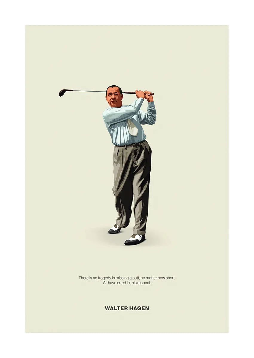 Walter Hagen vintage golf poster with motivational quote about failure