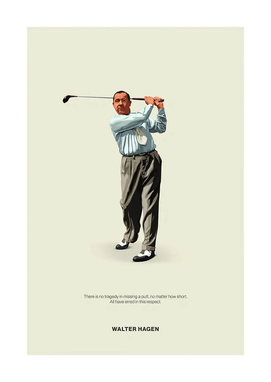 Walter Hagen vintage golf poster with motivational quote about failure