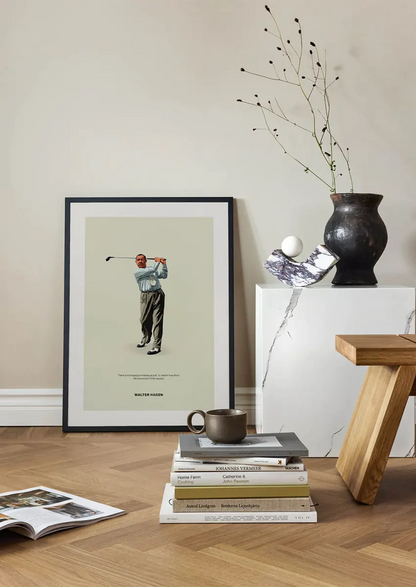 Classic golf wall art featuring legendary golfer Walter Hagen in retro outfit