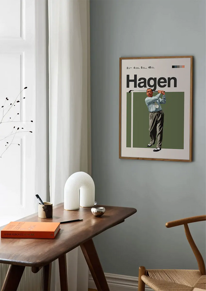 Historic golf wall art of Walter Hagen with pastel and neutral tones