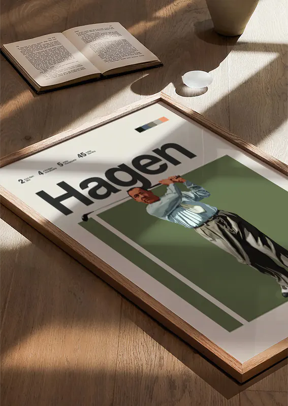 Sports legend Walter Hagen in retro golf illustration print