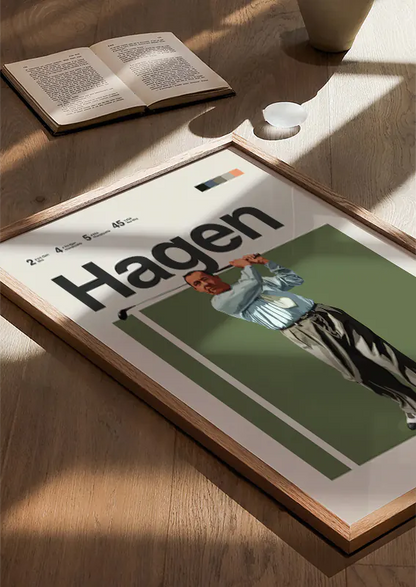 Sports legend Walter Hagen in retro golf illustration print