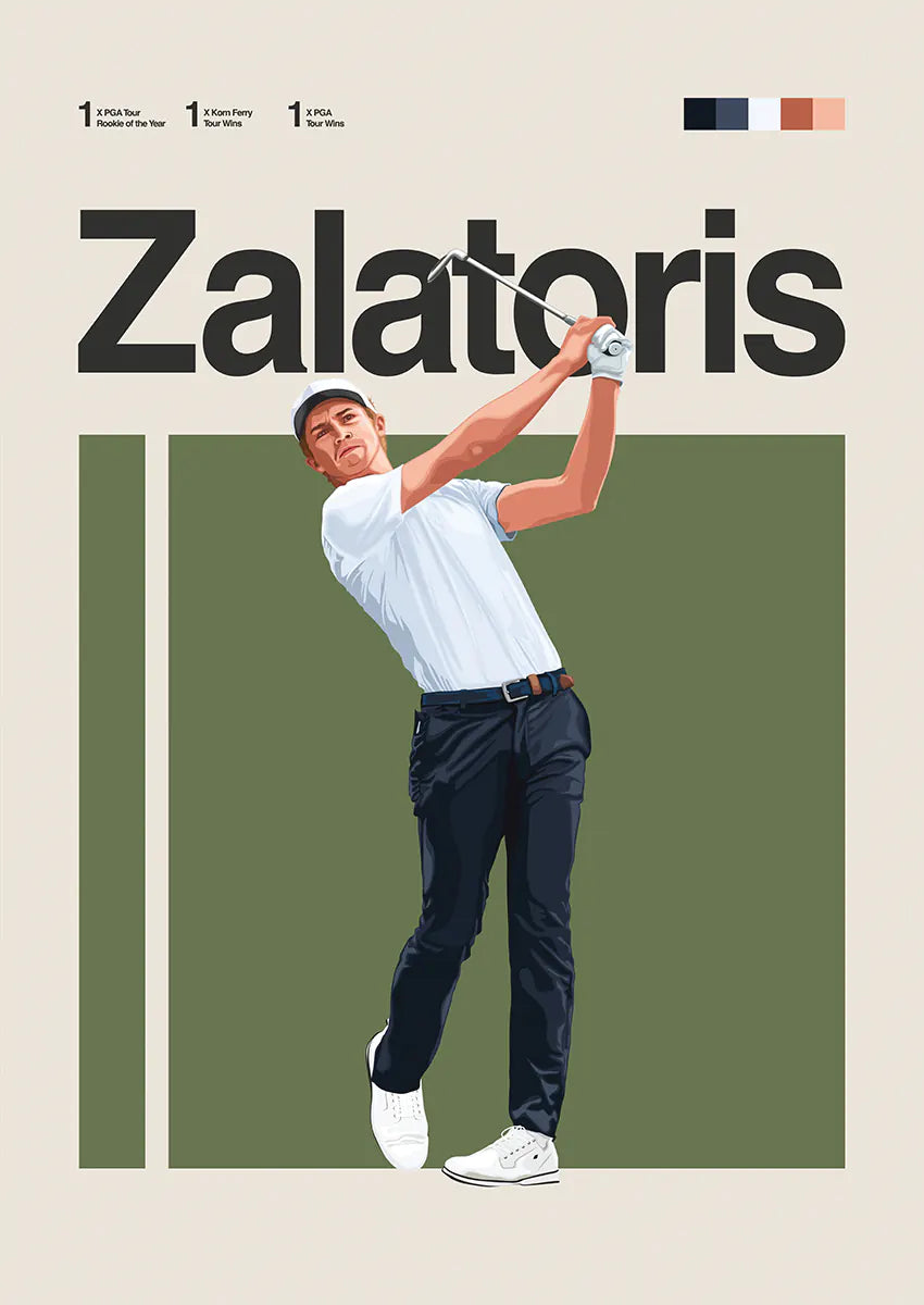 Will Zalatoris poster featuring elegant golf swing in minimalist style