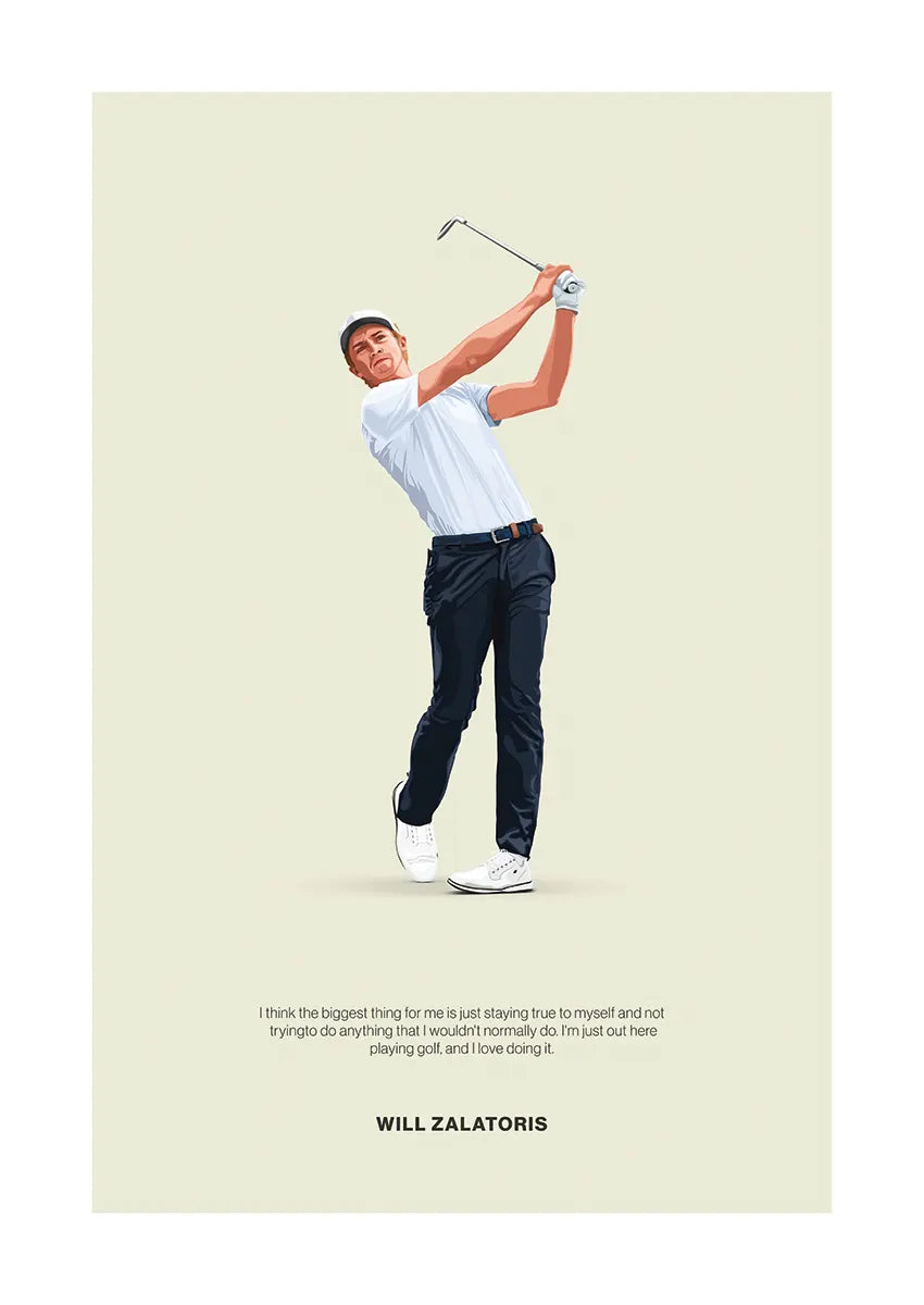 Will Zalatoris golf poster with quote about staying true to yourself
