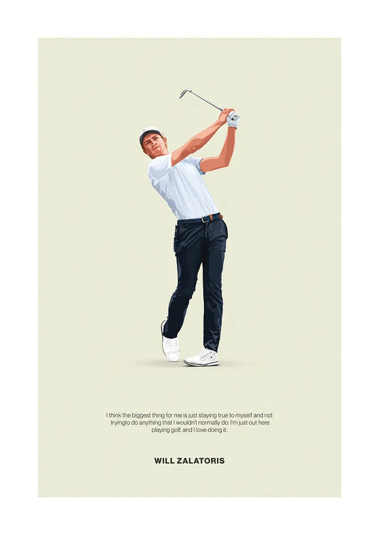 Will Zalatoris golf poster with quote about staying true to yourself