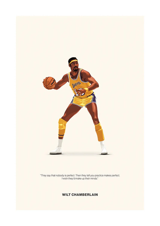 Wilt Chamberlain Lakers poster with humorous basketball quote