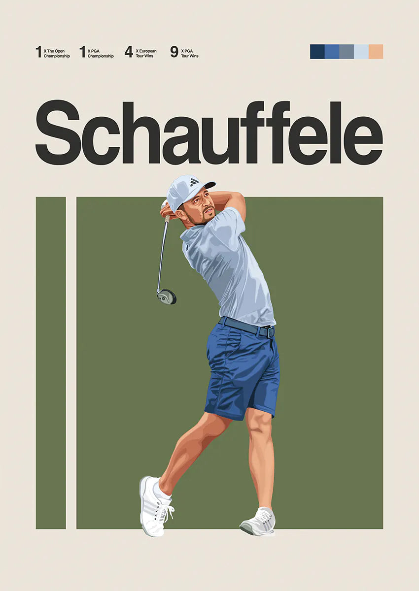 Xander Schauffele poster with smooth golf swing and modern design
