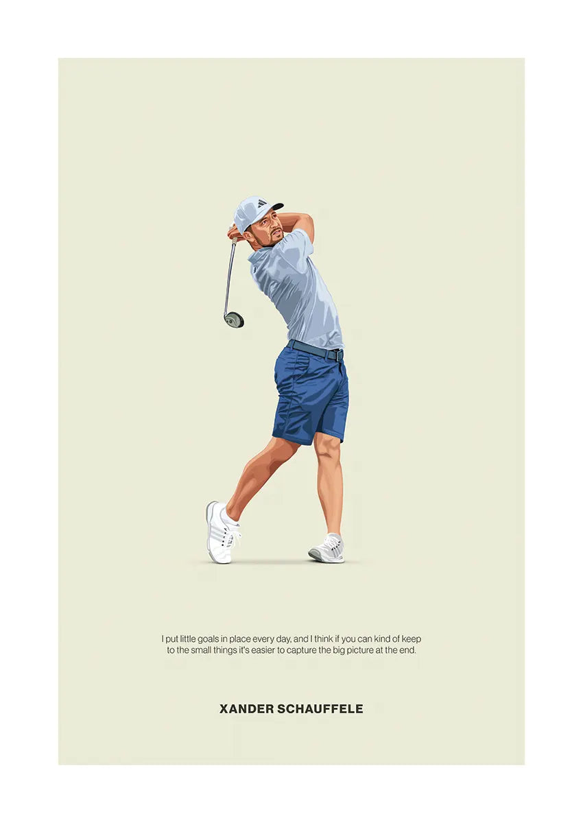 Xander Schauffele golf poster with motivational quote about small goals