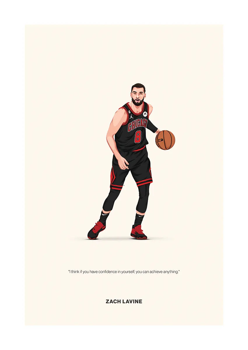 Zach LaVine basketball poster in black Chicago Bulls uniform