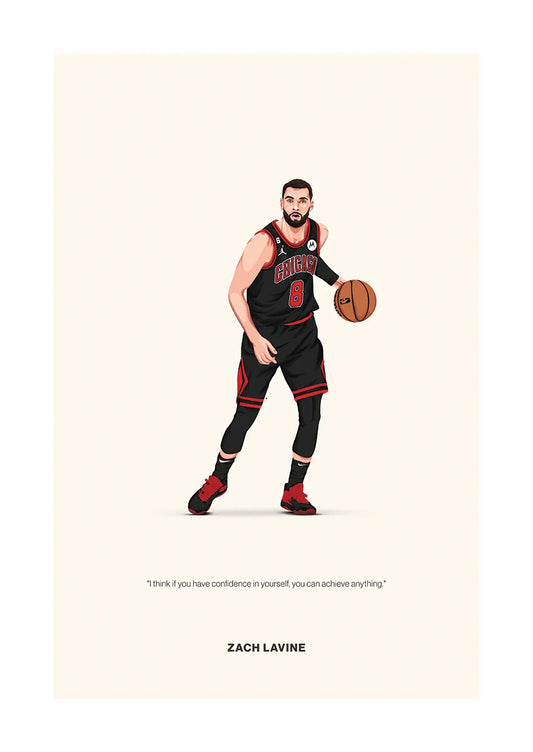Zach LaVine basketball poster in black Chicago Bulls uniform