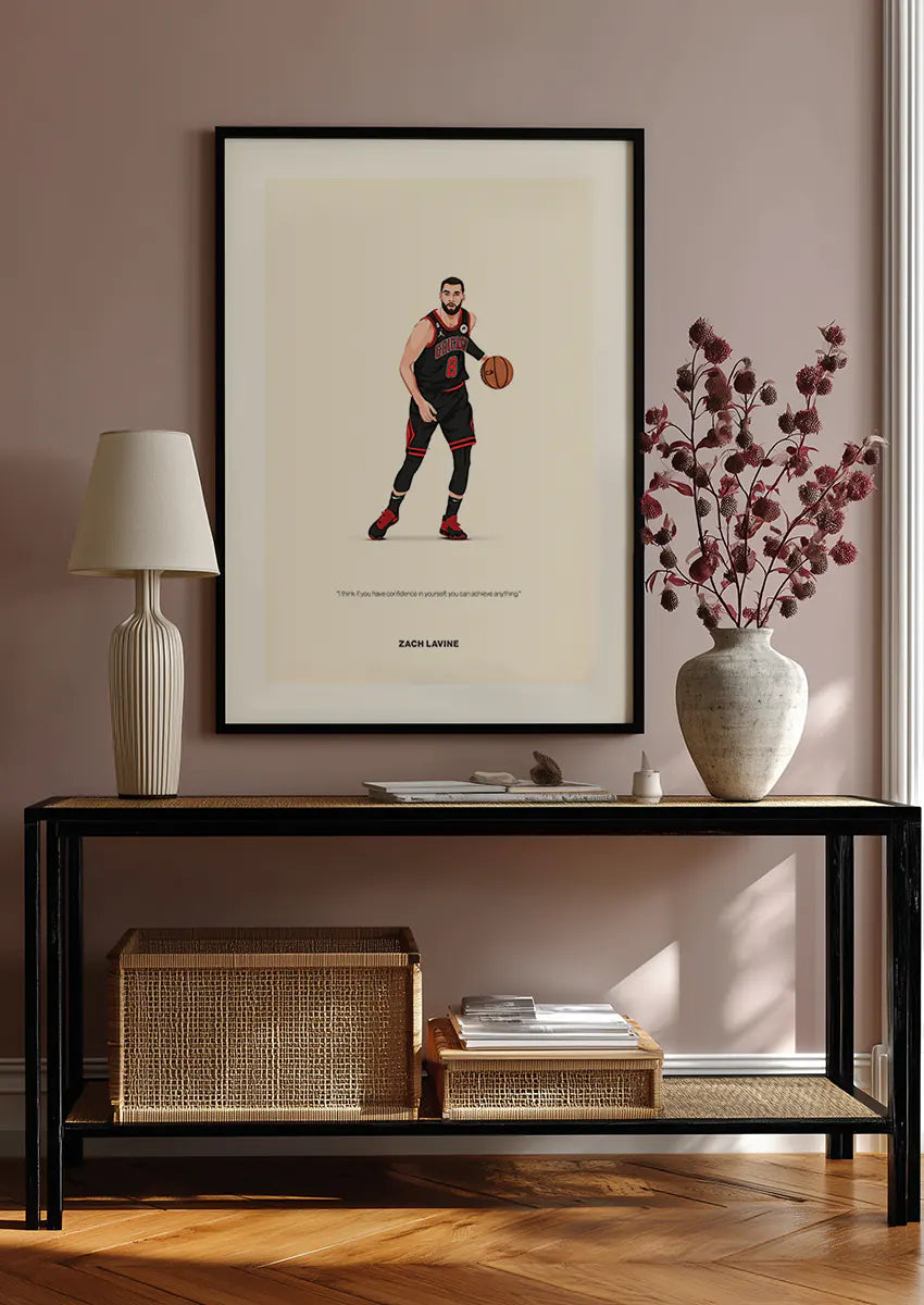 Motivational quote wall art with Zach LaVine illustration